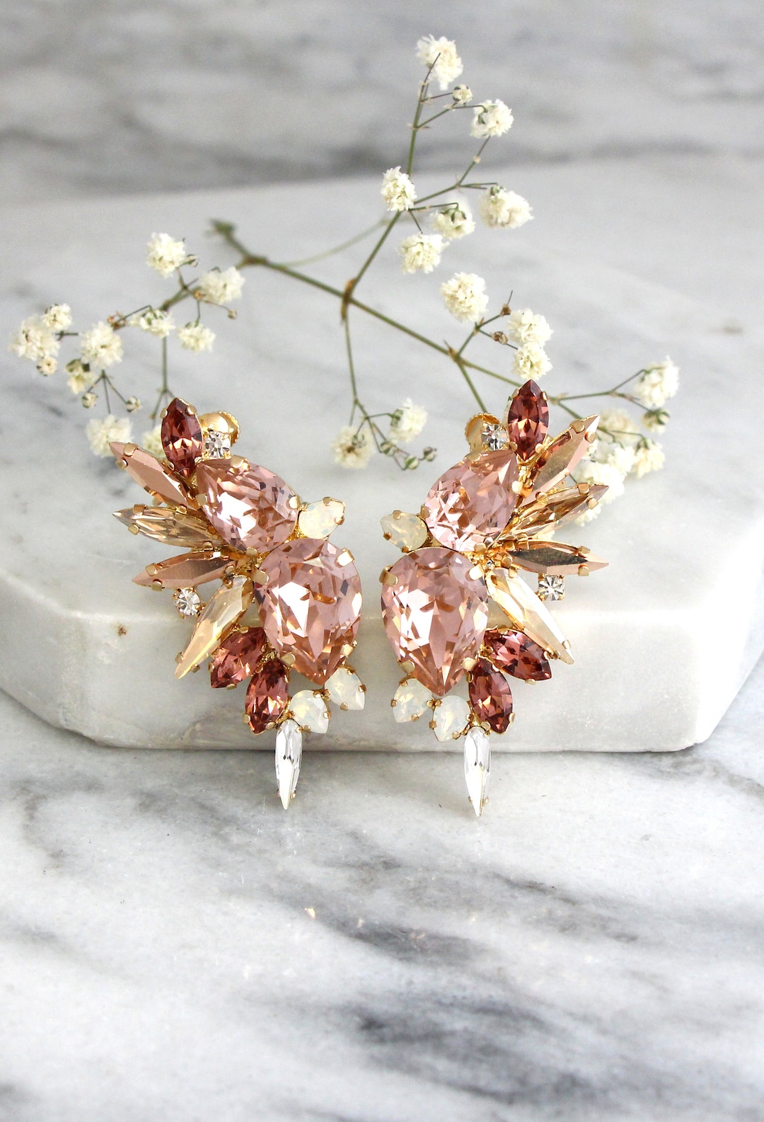 Bridal Earrings, Blush Earrings, Blush Pink Statement Earrings, Bridal ...