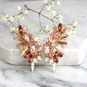 Bridal Earrings, Blush Earrings, Blush Pink Statement Earrings, Bridal Climbing Earrings, Crystal Ear Crawler Earrings, Trending Jewelry