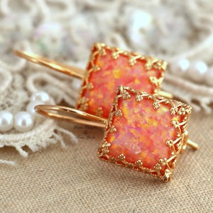 Opal Ohrringe, Opal Tropfen Ohrringe, Feueropal Ohrringe, Geschenk für sie, Weihnachtsgeschenk, australischer Opal, Orange Ohrringe, Opal Gold Ohrringe