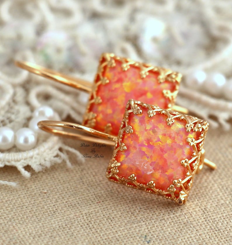 Opal Earrings, Opal Drop Earrings, Fire Opal Earrings, Gift for her, Christmas Gift, Australian Opal, Orange Earrings, Opal Gold Earrings 