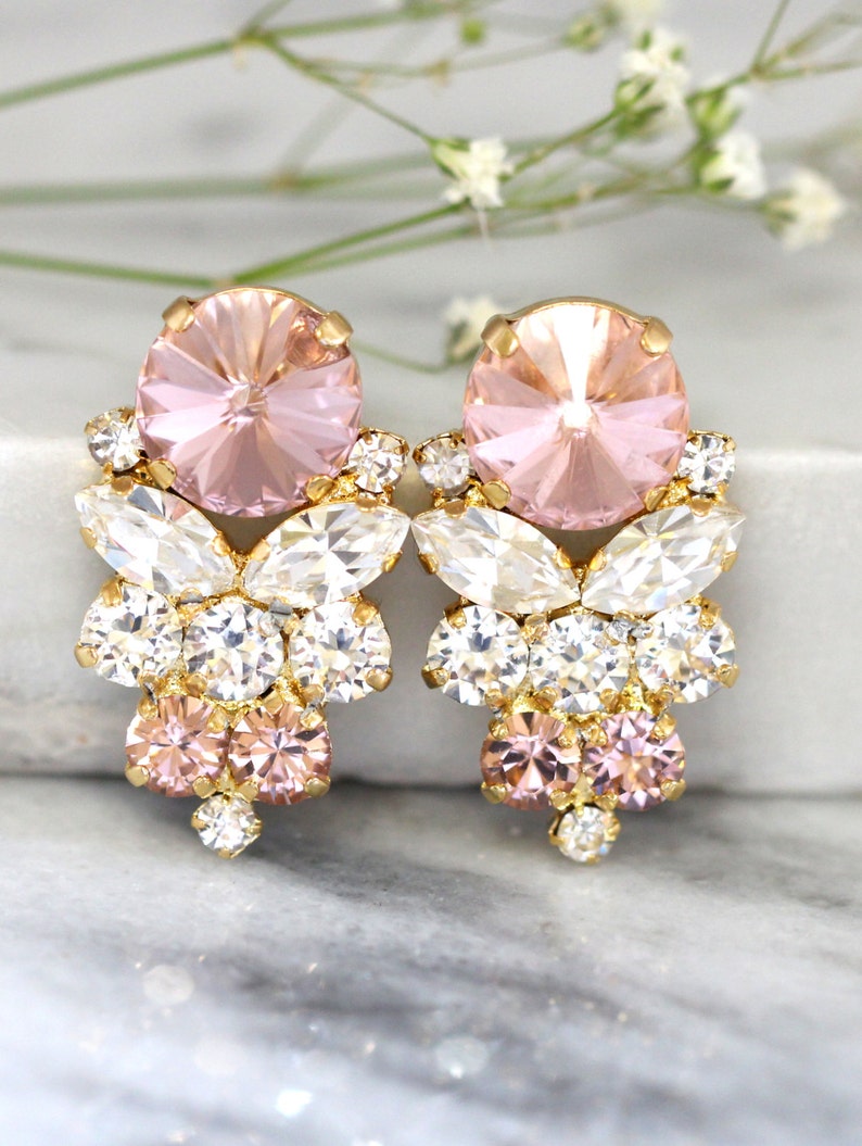 Blush Earrings Bridal Blush Earrings Swarovski Cluster Etsy