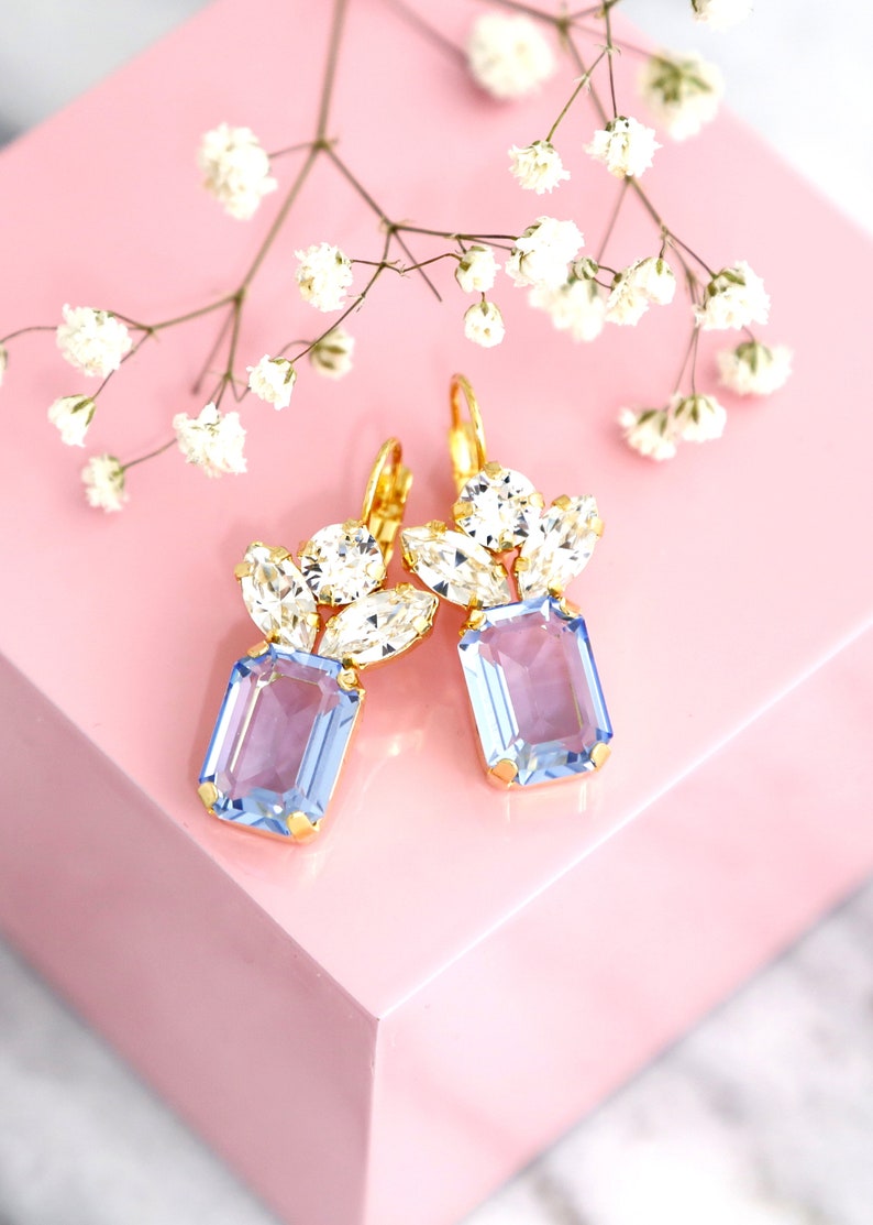 Light Sapphire Crystal Drop Bridal Earrings, Light Blue Drop Earrings, Aquamarine Crystal Drop Earrings, Gift For Her, Bridal Blue Earrings image 2
