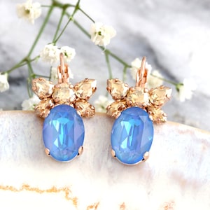 Blue Gold Earrings, Blue Drop Crystal Earrings, Ocean Blue Crystal Drop Earrings, Bridesmaids Earrings, Aqua Blue Bridal Drop Earrings