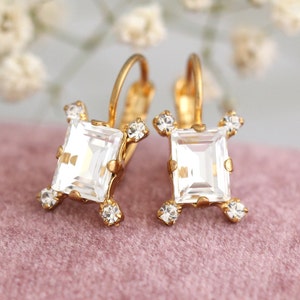 Crystal Drop Earrings, Bridal Drop Earrings, Bridal Dainty Earrings Christmas Gift, Bridesmaids Earrings, Gift For Her, Emerald Cut Droplets