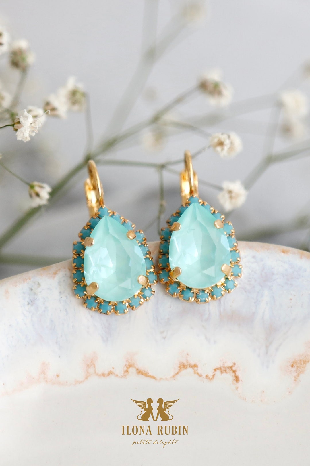 Green Sage Earrings, Green Crystal Drop Earrings, Mint Opal Green