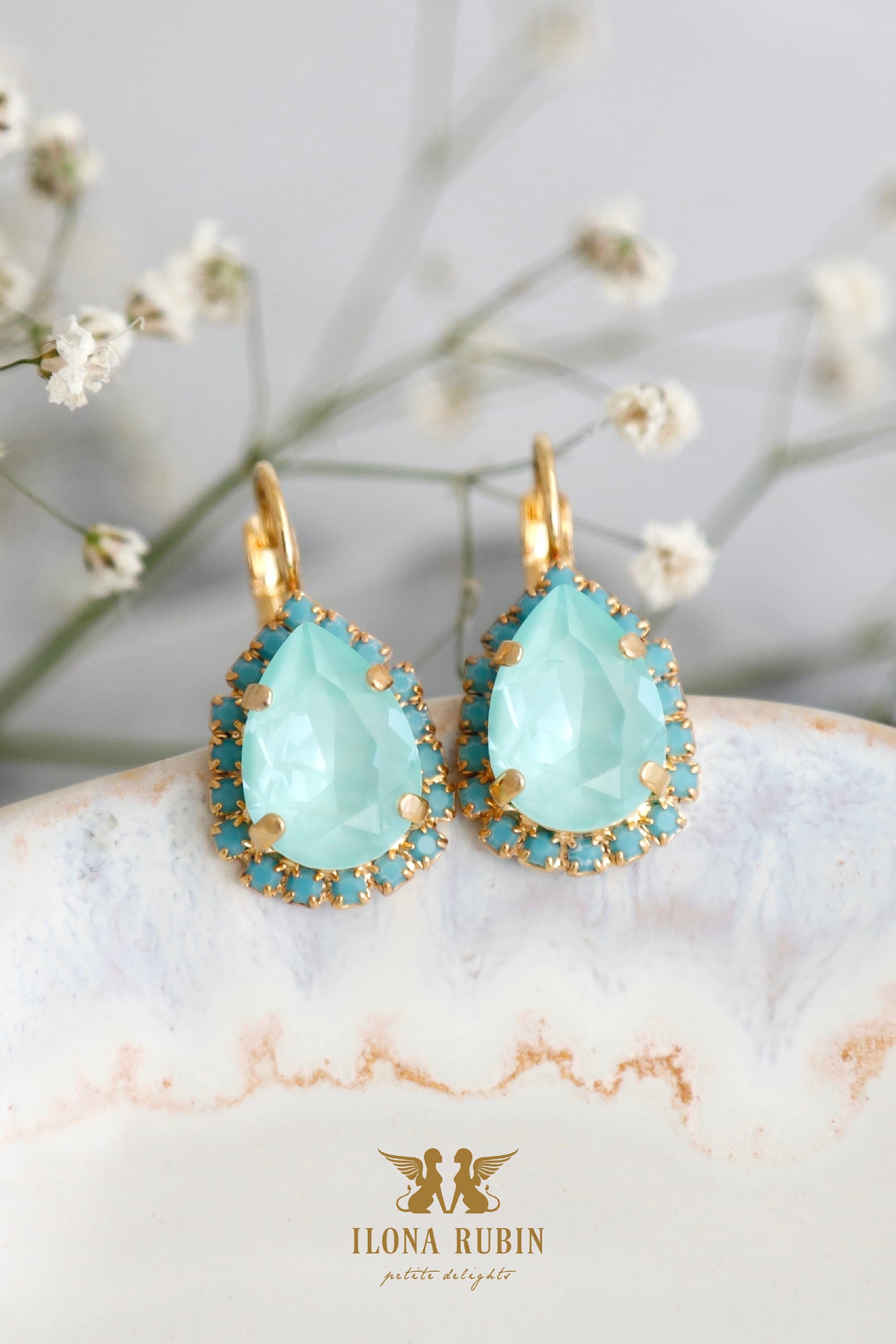 Green Sage Earrings, Green Crystal Drop Earrings, Mint Opal Green