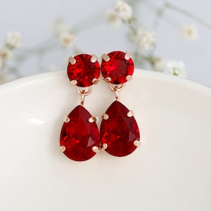 Red Ruby Chandelier Earrings, Red Ruby Crystal Classic Bridal Chandelier Earrings, Garnet Red Bridal Drop Earrings, Red Chandeliers image 1