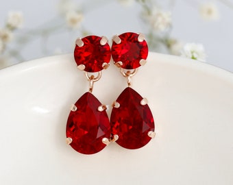 Red Ruby Chandelier Earrings, Red Ruby Crystal Classic Bridal Chandelier Earrings, Garnet Red Bridal Drop Earrings, Red Chandeliers