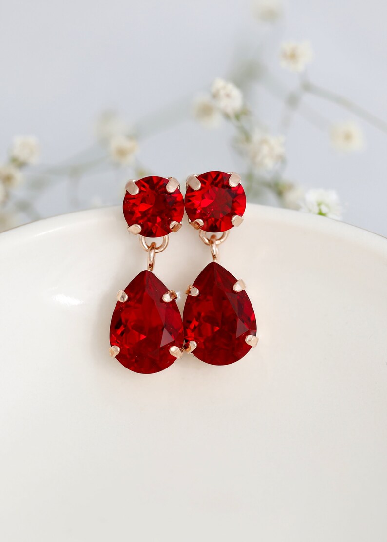 Red Ruby Chandelier Earrings, Red Ruby Crystal Classic Bridal Chandelier Earrings, Garnet Red Bridal Drop Earrings, Red Chandeliers image 1