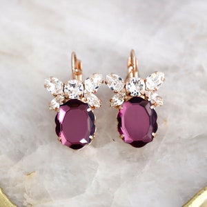 Purple Crystal Drop Earrings, Purple Plum Crystal Bridal Earrings, Amethyst Purple Crystal Earrings, Gift For Her, Bridesmaids Earrings. image 4