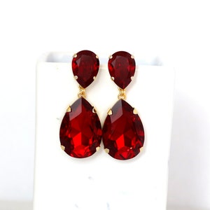 Red Statement Long Earrings, Crimson Red Chandelier Earrings, Red Ruby Crystal Earrings, Red Crystal Oversize Drop Chandelier Earrings. image 9