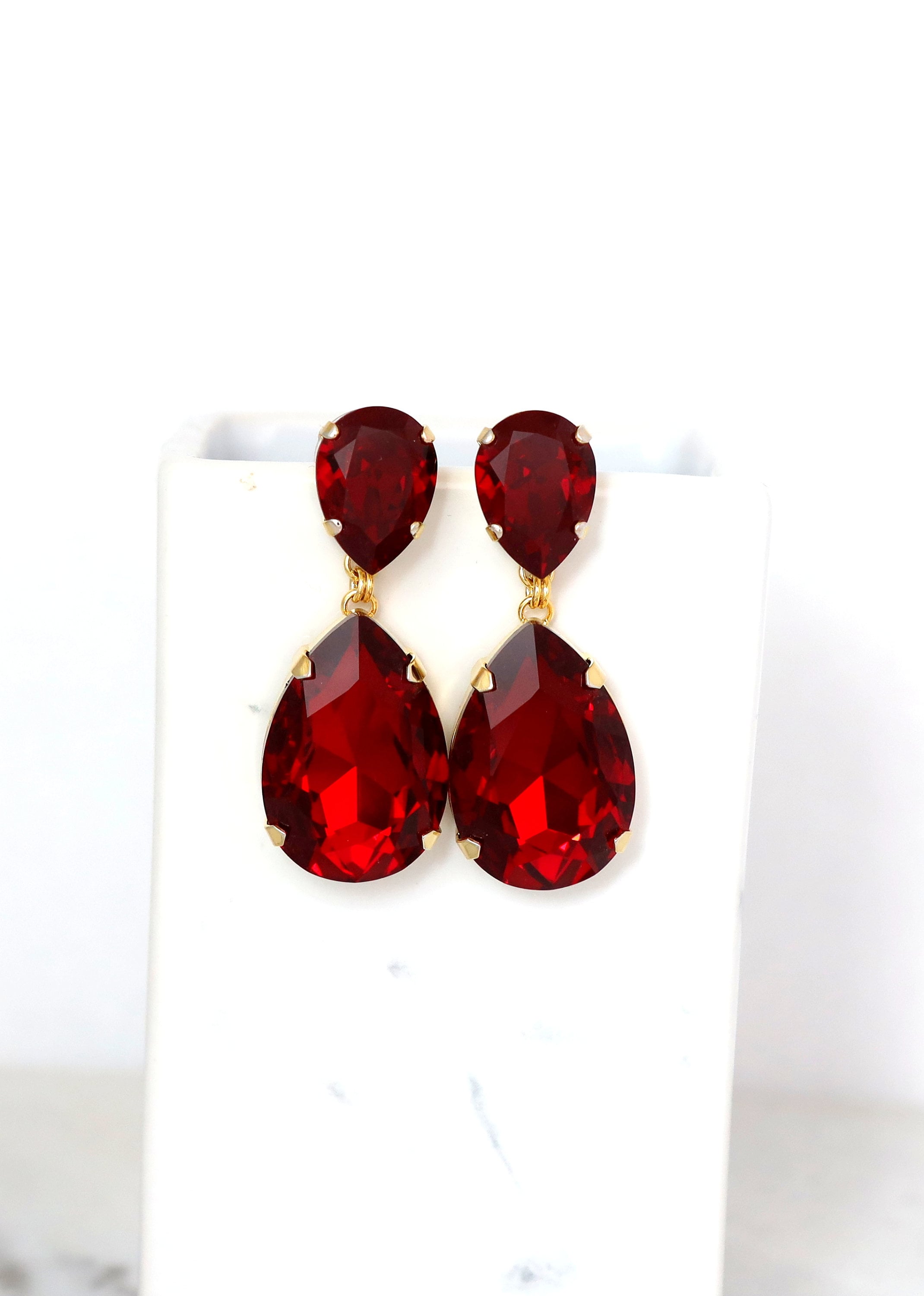 knee length dresses for ladies Garnet Red Teardrop Necklace and Earring Set NE1170-GS – Sweet Romance  Jewelry main image 1