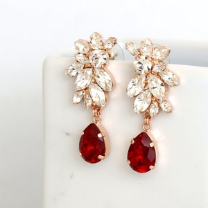 Red Ruby Bridal Earrings, Bridal Red Wine Chandelier Earrings, Red Crystal Drop Earrings, Maroon Crystal Earrings, Bridal Red Earrings image 7