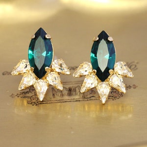 Emerald Stud Earrings, Emerald Crystal Earrings, Dark Green Bridal Earrings, Emerald Green Earrings, Bridesmaids Earrings, Emerald Earrings