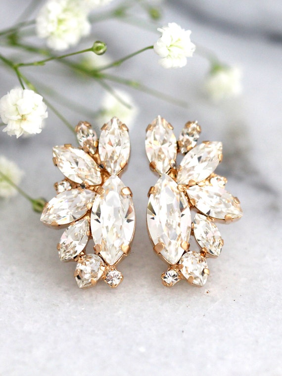 Bridal Cluster Stud Earrings Yellow Gold