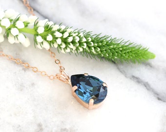 Blue Navy Necklace,  Bridesmaids Necklace, Dark Blue Crystal Necklace, Bridal Blue Necklace, Silver Bridesmaids Crystal Necklace