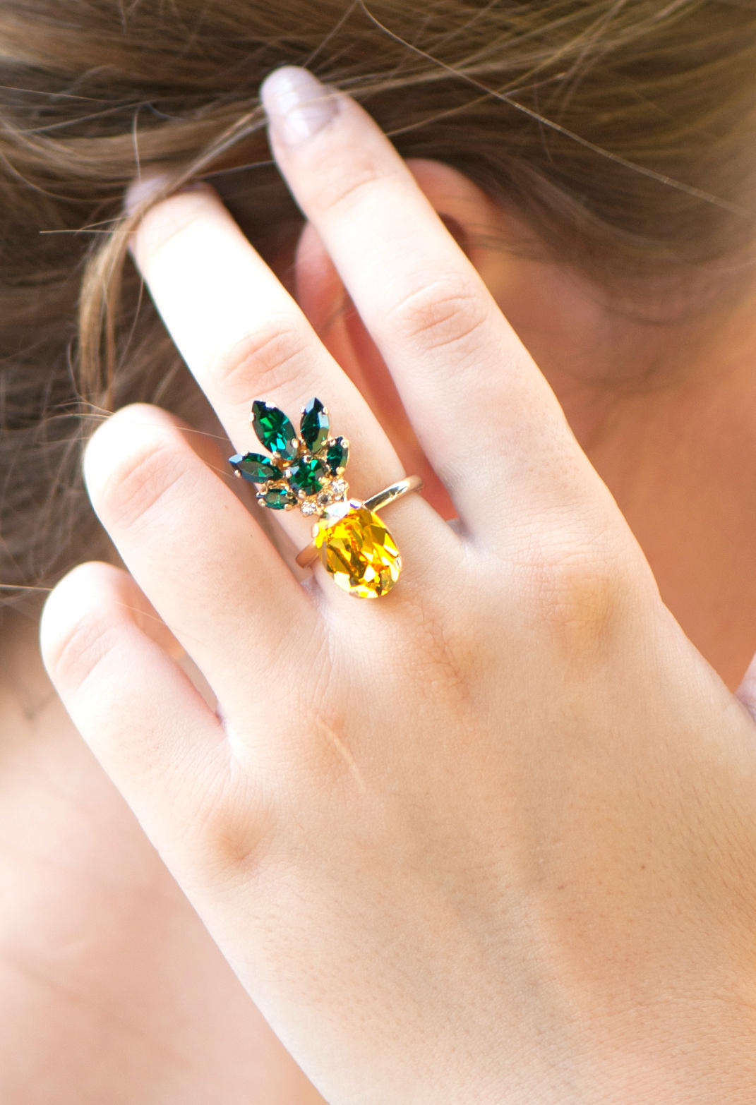 Pineapple Ring Pineapple Jewelry Swarovski Cocktail Ring Etsy