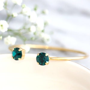 Emerald Bracelet, Green Emerald Gold Crystal Bracelet, Bridesmaids Bracelet, Dark Green Gold Bracelet, Minimalistic Green Silver Bracelet