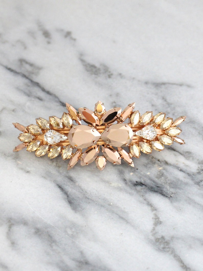 Bridal Barrette Rose Gold Hair Comb Champagne Barrette Etsy