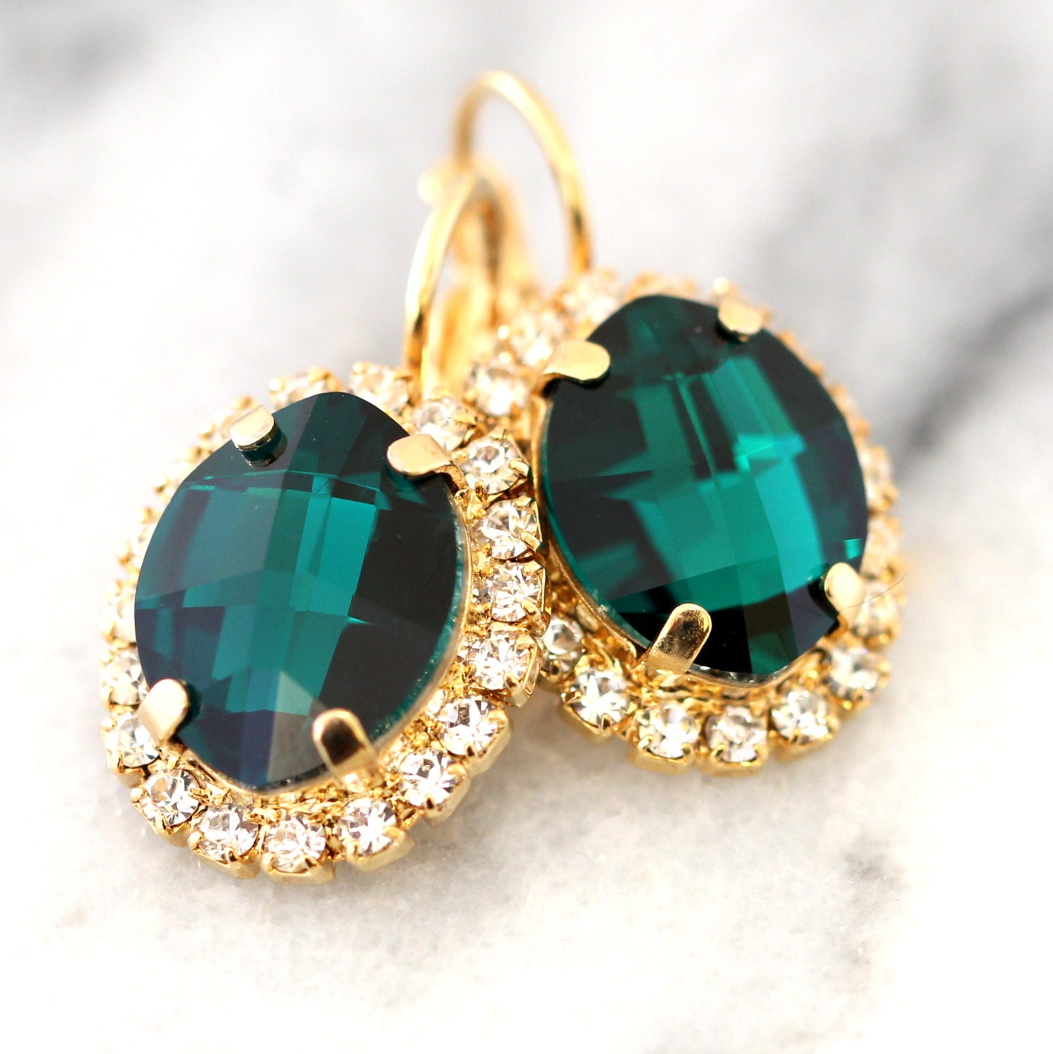 Emerald Earringsemerald Drop Earringsemerald Swarovski | Etsy