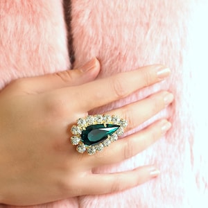 Emerald Cocktail Ring, Emerald Statement Ring, Emerald Green Crystal Ring, Emerald  Oversized Crystal Ring, Gift For Her, Green Crystal Ring