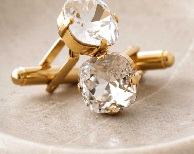 Cufflinks for man Gold White Crystal Cufflinks Silver White Icy Austrian Crystal Cufflinks Groomsmen gift Father of the bride groom gifts