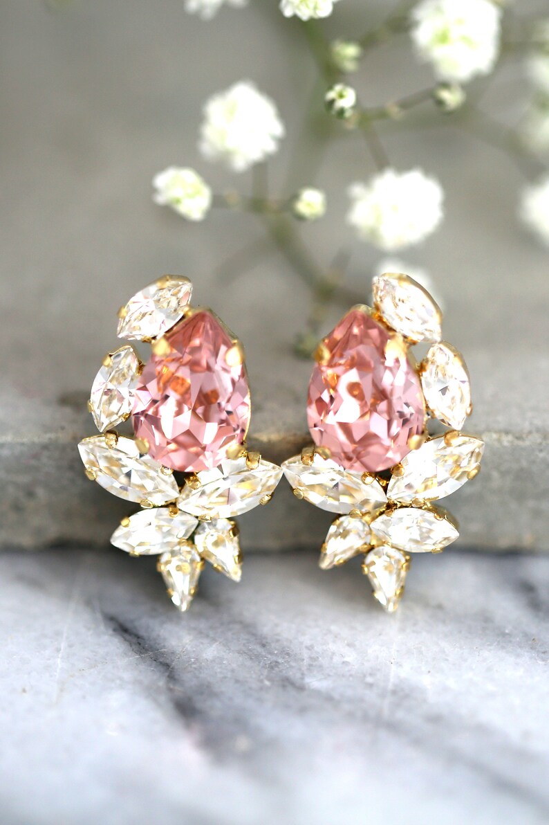 Blush Bridal Earrings Bridesmaids Blush Earrings Swarovski Etsy
