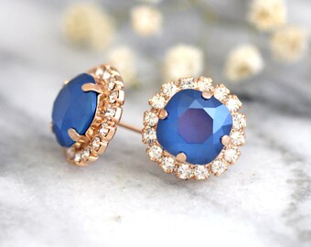 Orecchini da sposa con cristalli blu, orecchini blu reale, orecchini blu navy, orecchini blu navy, regalo per damigelle d'onore, orecchini con cristalli blu scuro