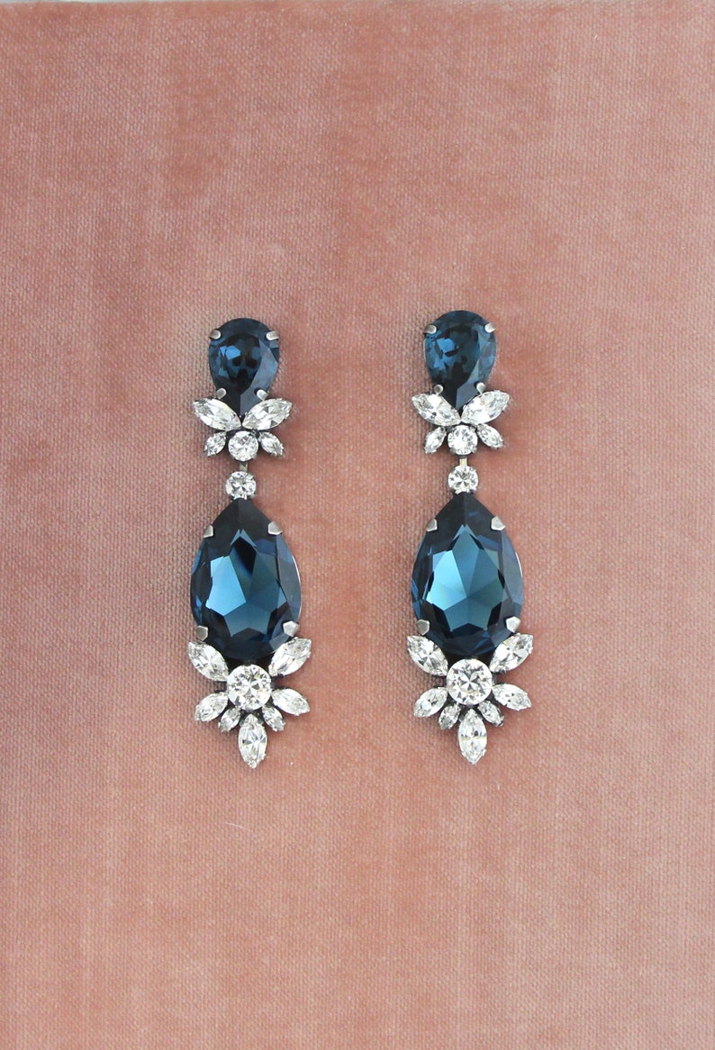 Blue Navy Bridal Earrings Navy Blue Statement Earrings Etsy