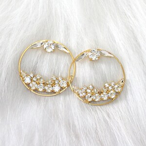 Hoop Earrings, Bridal Hoop Earrings, White Clear Crystal Bridal Earrings, Urban Bride Earrings, Statement Gold Earrings, Big Crystal Hoops