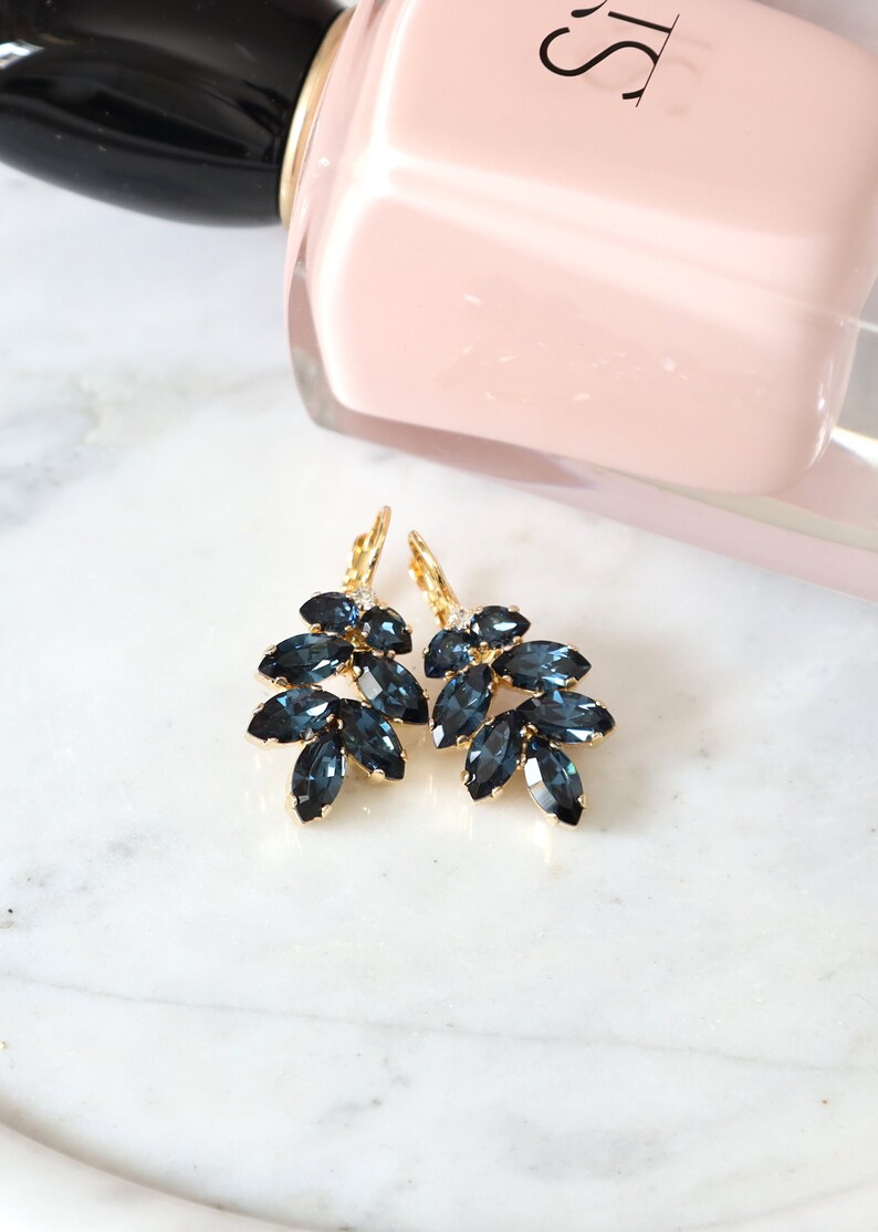 Blue Navy Bridal Earrings, Navy Blue Drop Earrings, Blue Earrings, Sapphire Drop Earrings, Bridesmaids Earrings, Dark Blue Drop Earrings image 5