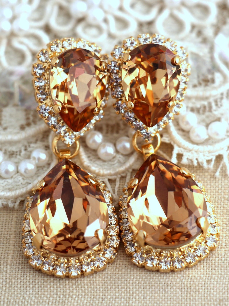 Champagne Earrings Bridal Champagne Earrings Bridal Etsy