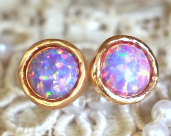 Opal Earrings,Opal studs,Gift for her,Tiny Earrings,Gold Opal earrings,Gift for woman,Purple Opal Earrings, Dainty Opal earrings,Opal Studs