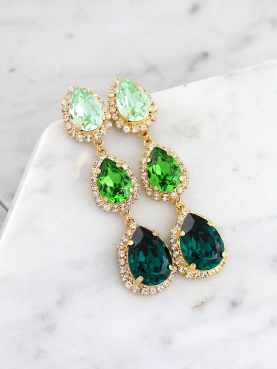 Emerald Green Chandelier Long Earrings Image 0