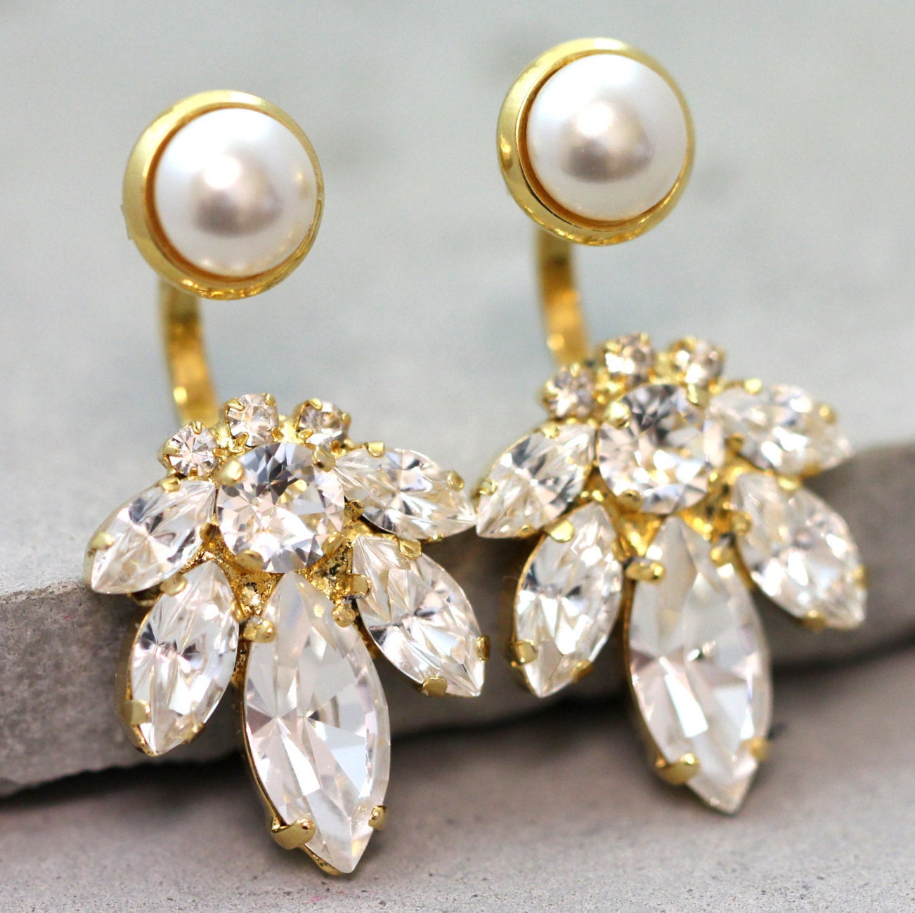 Ear Jacket Earrings Bridal Ear Jacket Earrings Swarovski Etsy