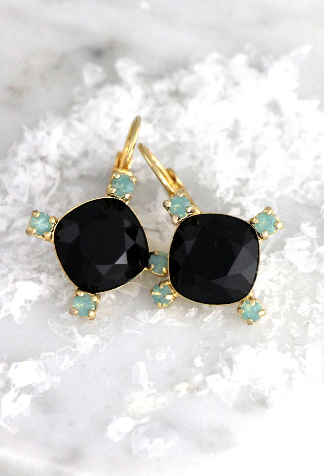 Gem Drop Earrings in Black
