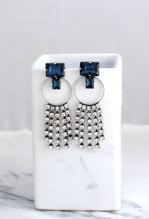 Blue Navy Earrings Bridal Earrings Blue Chandeliers Blue Etsy