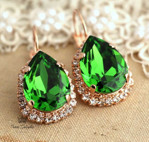 Green Earrings Green Drop Earrings Swarovski Fern Green - Etsy Australia