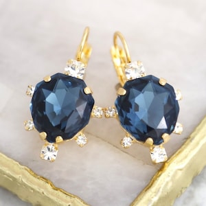 Blue Navy Drop Earrings, Bridal Blue Navy Crystal Earrings, Dark Blue Earrings, Bridal Navy Blue Earrings, Deep Blue Sapphire Earrings