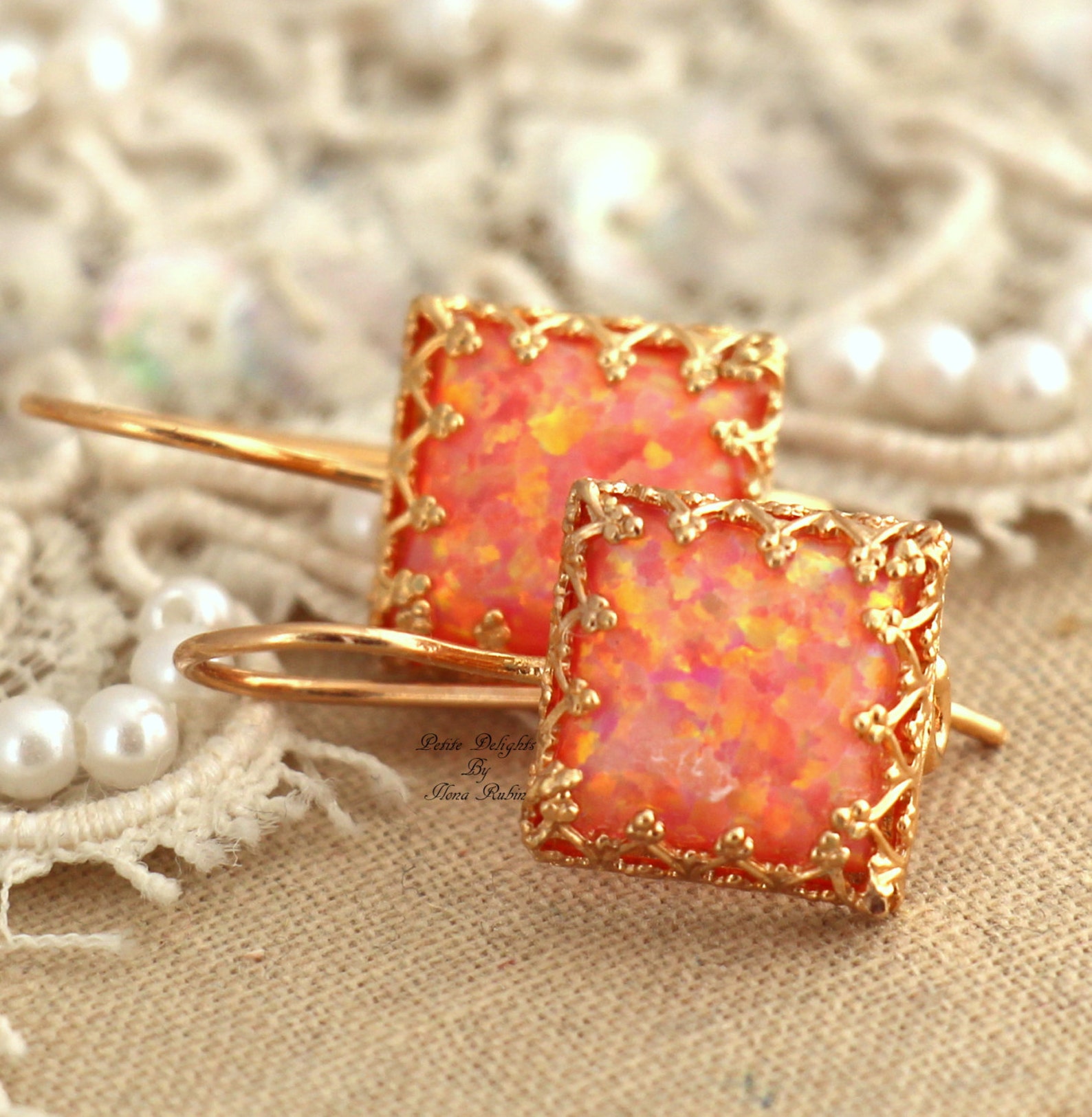 Opal Earrings, Opal Drop Earrings, Fire Opal Earrings, Gift for Her