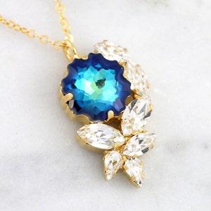 Blue Crystal Necklace, Bermuda Crystal Necklace, Blue Horizon Crystal Necklace, Nautical Wedding, Bridal Jewelry, Bridal Blue Capri Necklace