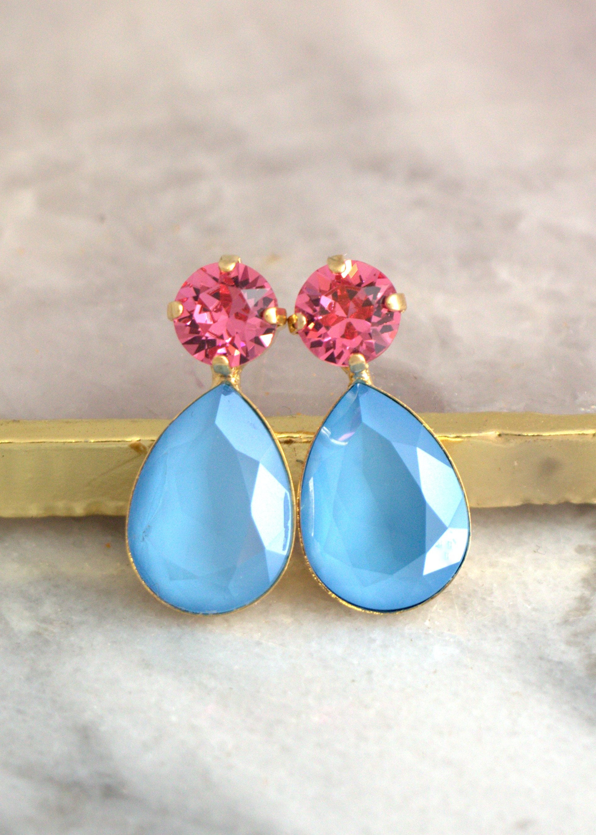 Pink and blue earrings deals