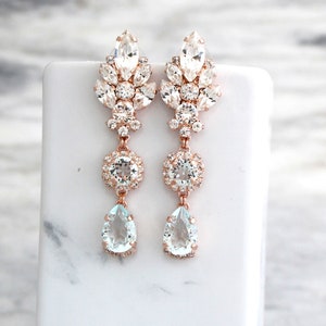 Bridal Clip On Chandeliers, Aquamarine Chandelier, Blue Sky Earrings, Bridal Clip On Earrings, Bridal Long Crystal Earrings, Bridal Earrings image 3