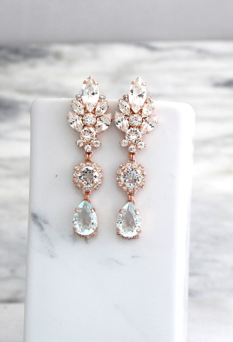 Bridal Chandeliers, Aquamarine Chandelier, Blue Sky Earrings, Bridal Earrings, Bridal Long Crystal Earrings, Bridal light Blue Drop Earrings image 3