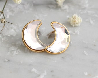 Moon Earrings, Moon Stud Earrings, Crescent Earrings, Moon Crystal Stud Earrings, Gift For Her, Bridesmaids Earrings, Zodiac Stud Earrings