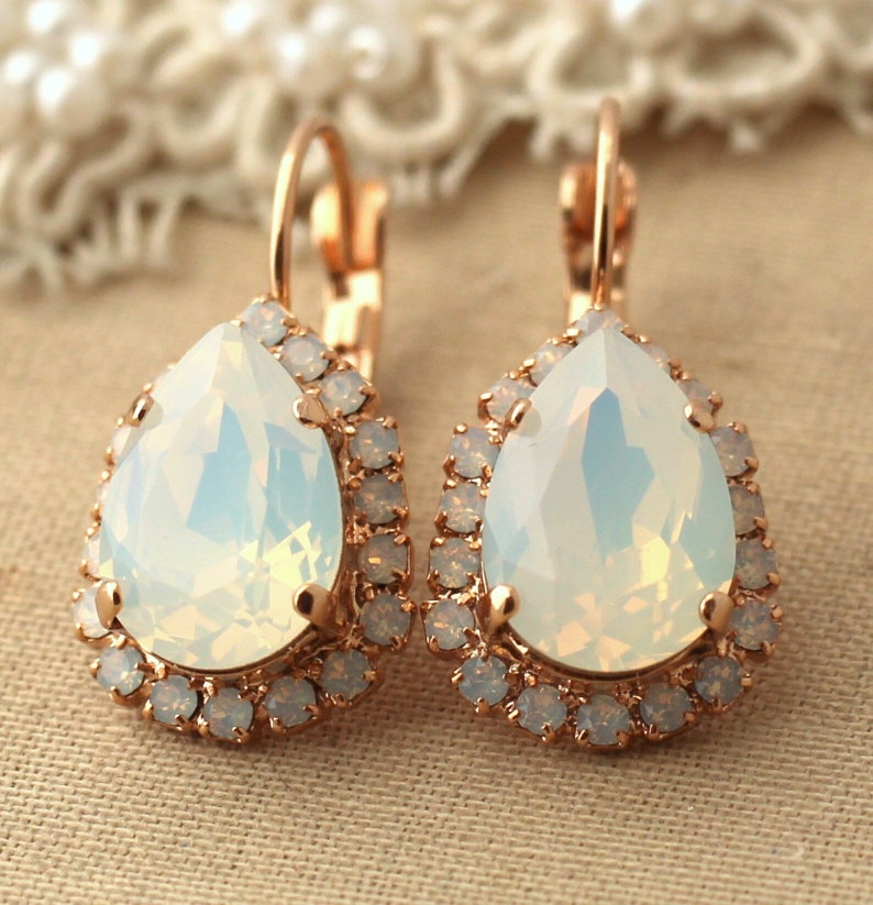 Opal Drop Earrings, Bridal Opal Earrings, White Opal Drop Earrings, Opal Dangle Earrings, Bridal White Opal Earrings, Bridesmaids Earrings image 9