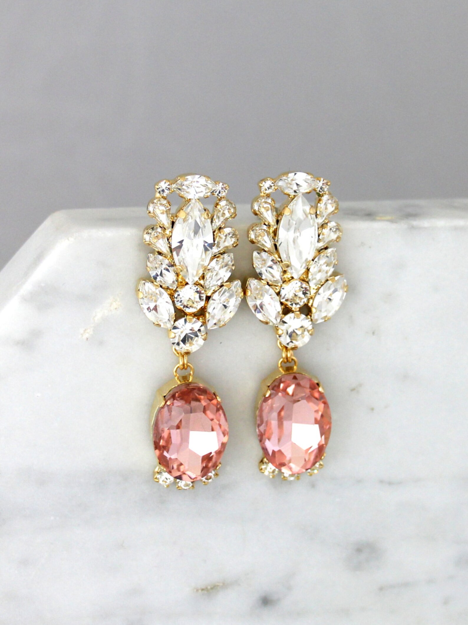 Blush Chandelier Earrings Blush Pink Long Earrings Bridal Etsy