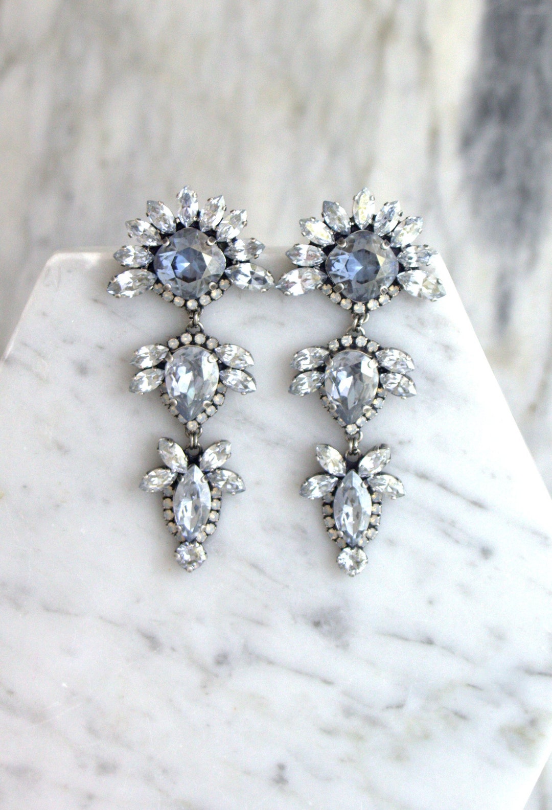 Dusty Blue Bridal Earrings Dusty Blue Drop Chandelier Etsy