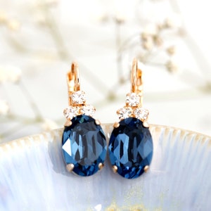 Blue Navy Crystal Earrings, Sapphire Blue Drop Earrings, Bridal Blue Crystal Drop Earrings, Navy Blue Bridesmaids Earrings, Gift For Her