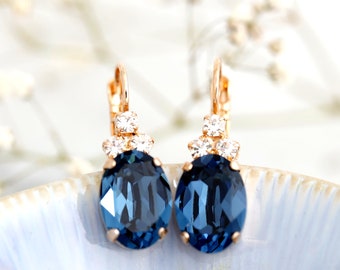 Blue Navy Crystal Earrings, Sapphire Blue Drop Earrings, Bridal Blue Crystal Drop Earrings, Navy Blue Bridesmaids Earrings, Gift For Her